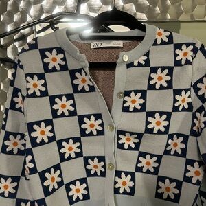 Zara Navy and Gray Floral Cardigan